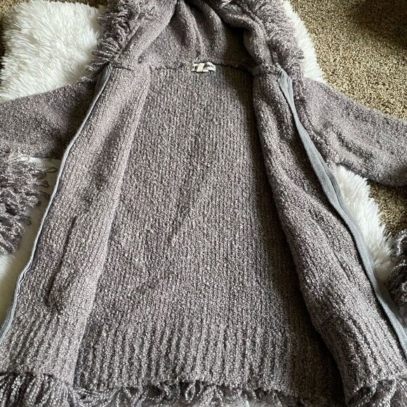Halukoko Fringe Wool Blend Hooded Sweater Jacket Gray Size Small Zip Front - Picture 2 of 9